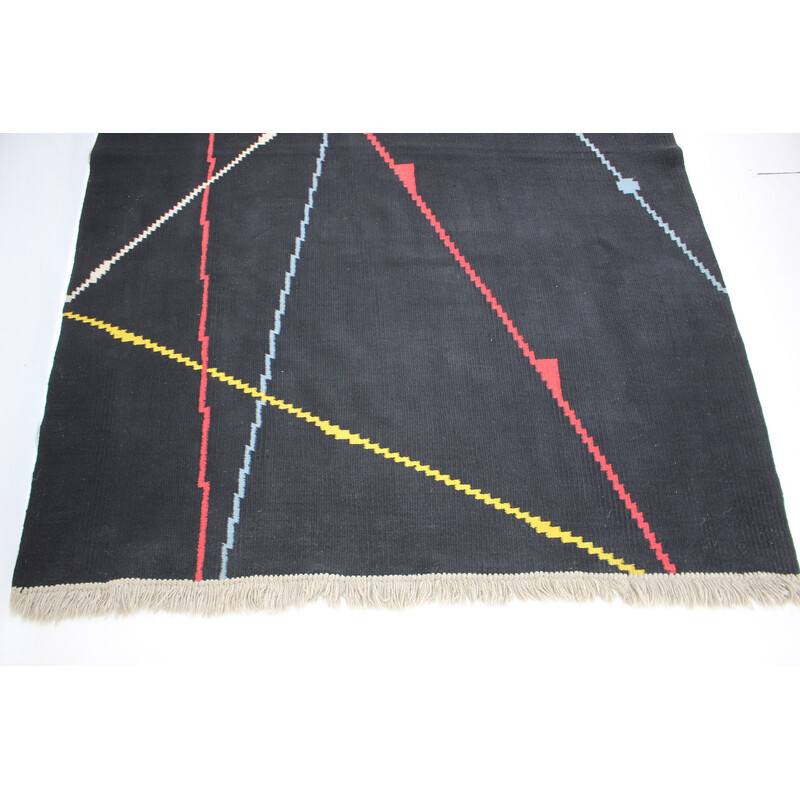 Vintage Bauhaus geometric rug, Czechoslovakia 1940s