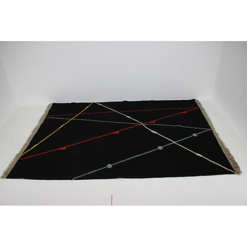 Vintage Bauhaus geometric rug, Czechoslovakia 1940s