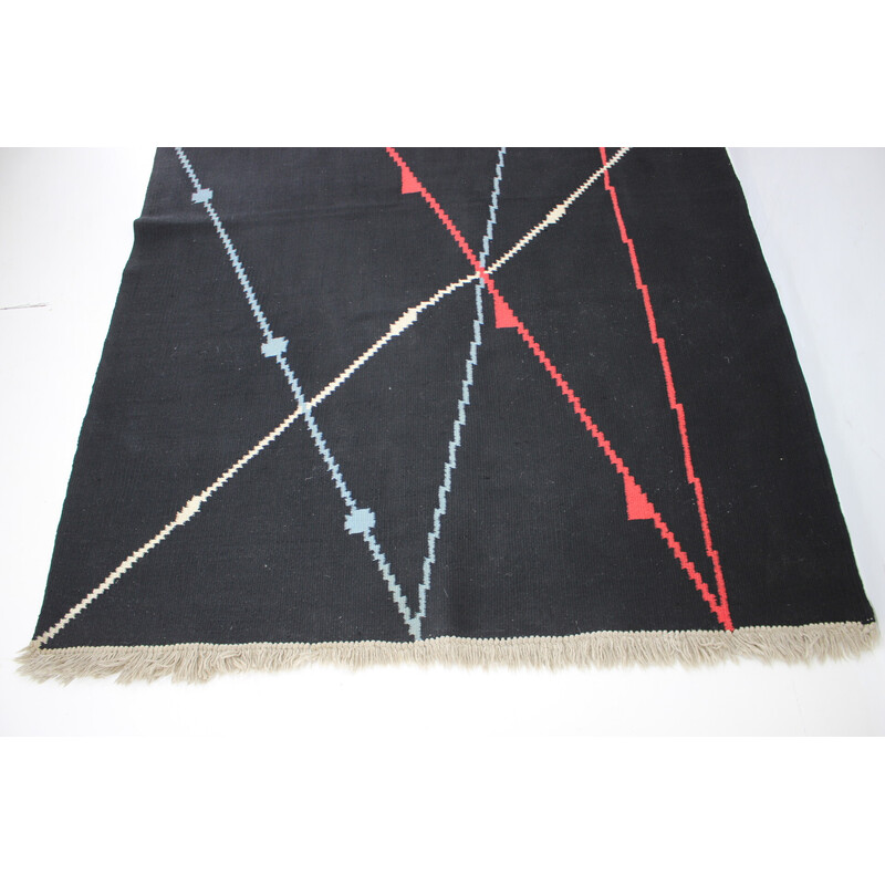 Vintage Bauhaus geometric rug, Czechoslovakia 1940s