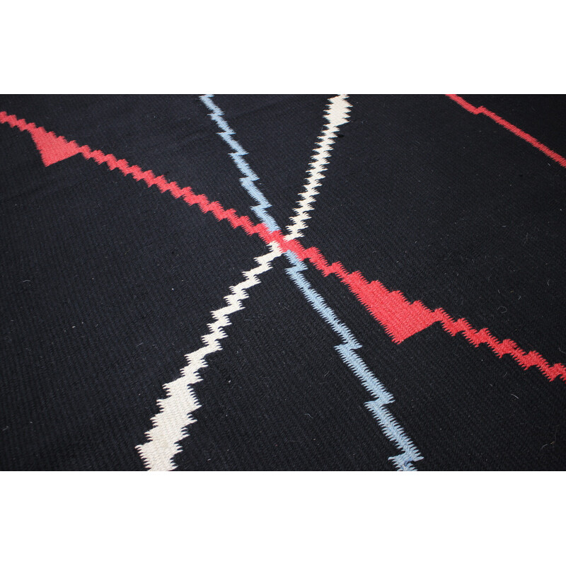 Vintage Bauhaus geometric rug, Czechoslovakia 1940s