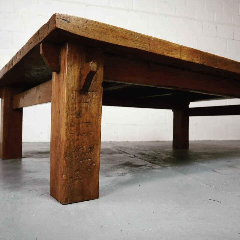 Vintage brutalist solid oakwood Wabi-Sabi coffee table