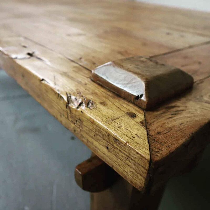 Tavolino brutalista vintage in legno massiccio di quercia Wabi-Sabi