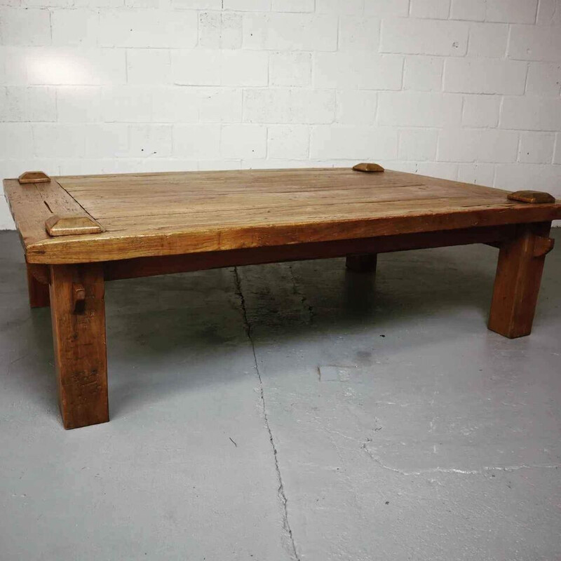 Vintage brutalist solid oakwood Wabi-Sabi coffee table