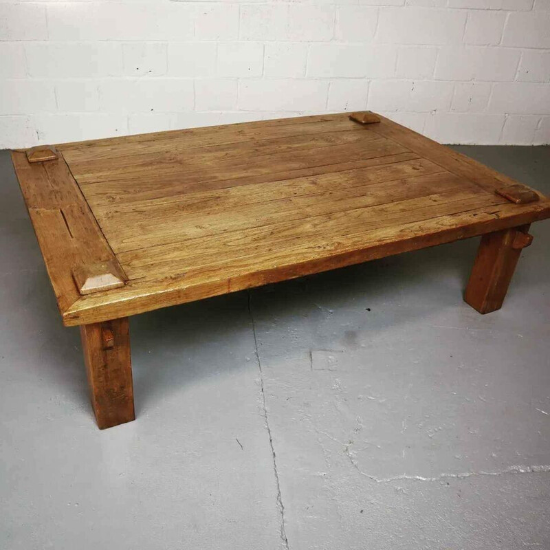 Vintage brutalist solid oakwood Wabi-Sabi coffee table