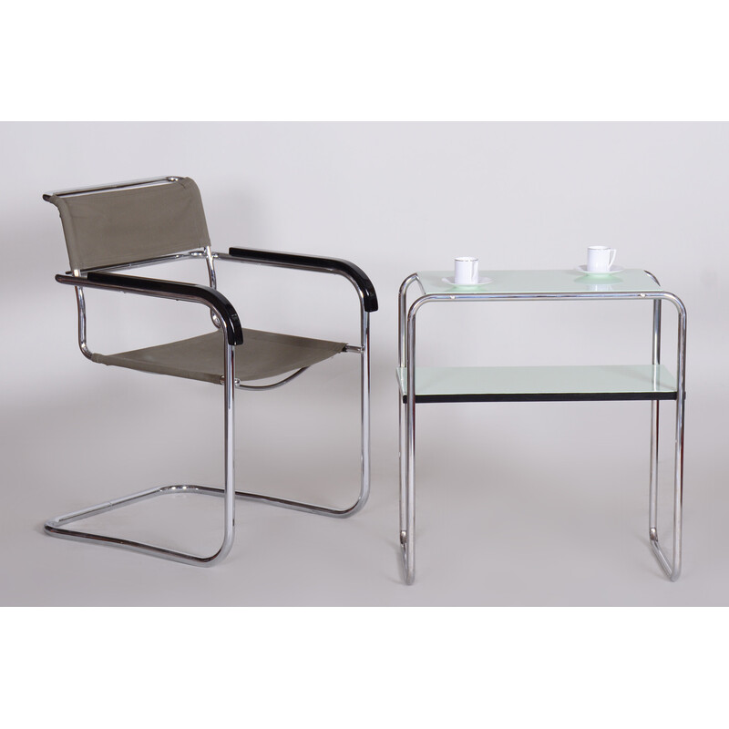 Table d'appoint vintage en acier chromé et plaqué par Marcel Breuer pour Thonet, Allemagne 1930