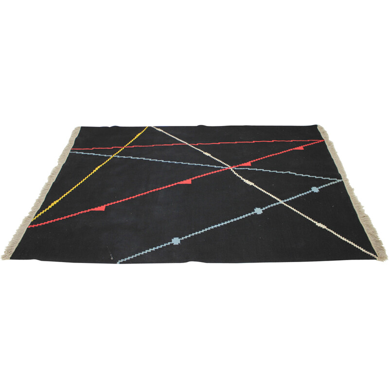 Vintage Bauhaus geometric rug, Czechoslovakia 1940s