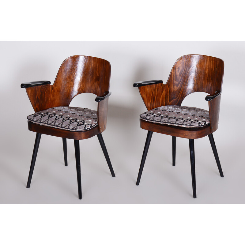 Set di 4 sedie vintage in faggio e tessuto di Oswald Heardtl, Repubblica Ceca 1950
