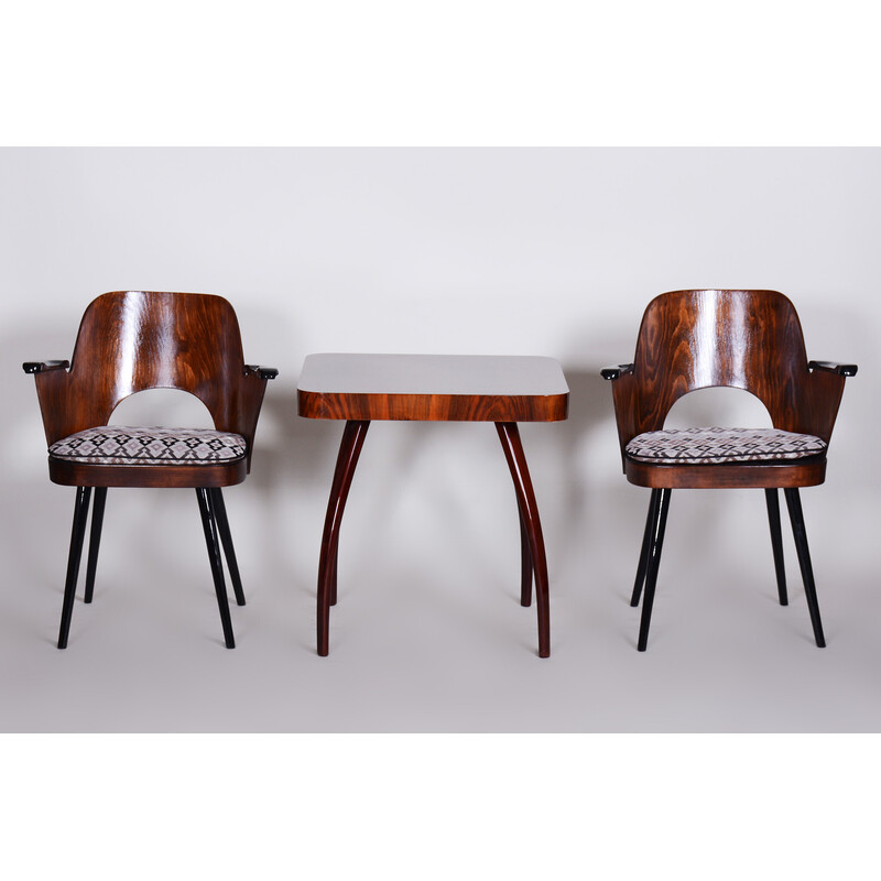 Conjunto de 4 cadeiras de faia e tecido vintage por Oswald Heardtl, Czechia 1950