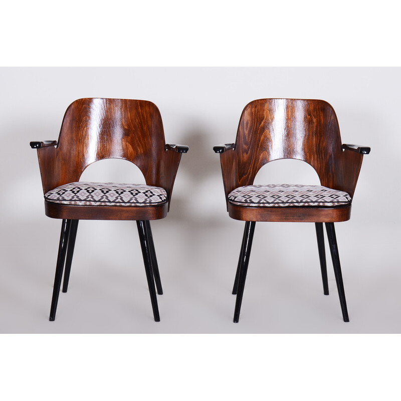 Conjunto de 4 cadeiras de faia e tecido vintage por Oswald Heardtl, Czechia 1950