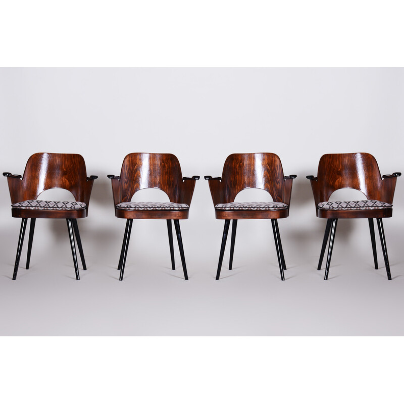 Set of 4 vintage beechwood and fabric chairs by Oswald Heardtl, Czechia 1950