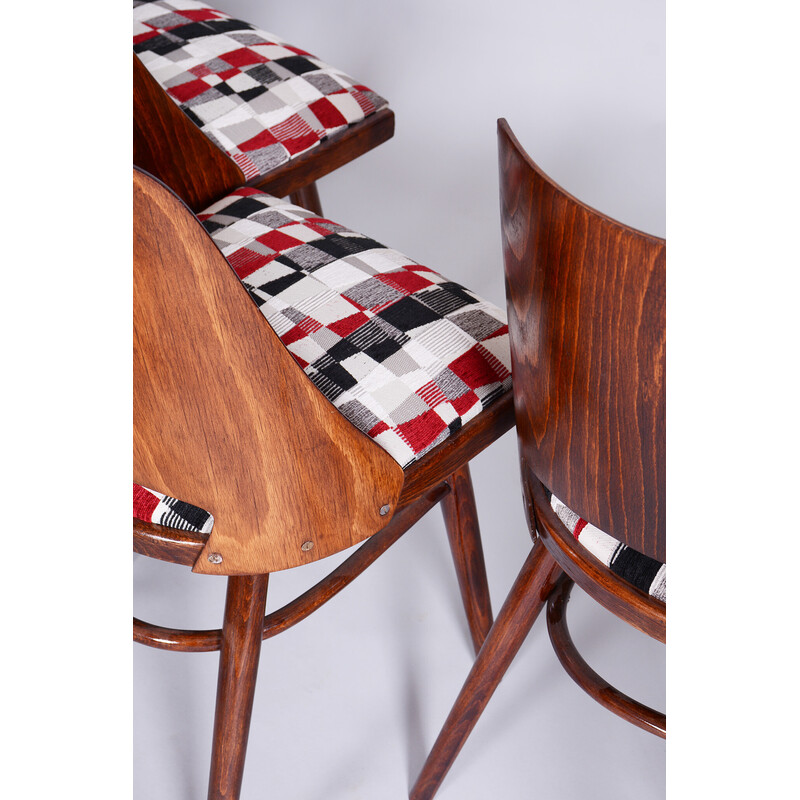 Set of 6 vintage beechwood and fabric chairs by Oswald Heardtl, Czechia 1950