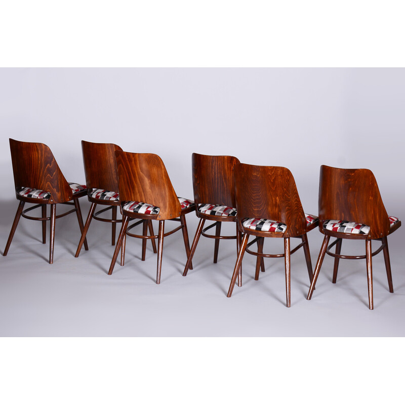 Set of 6 vintage beechwood and fabric chairs by Oswald Heardtl, Czechia 1950