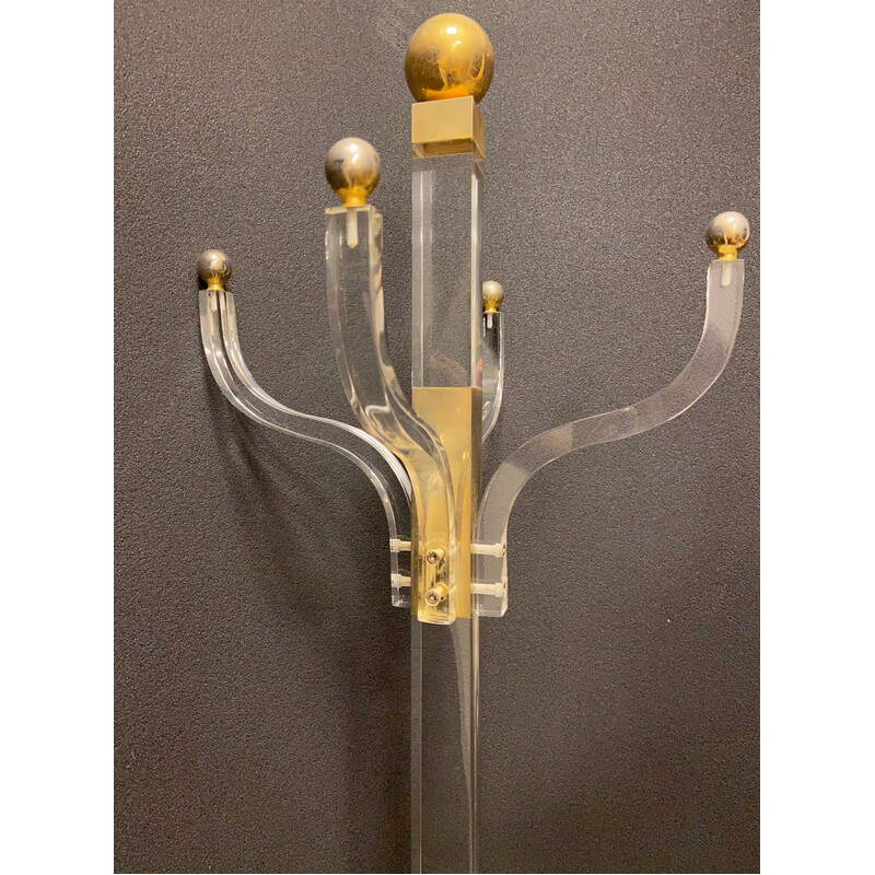 Vintage coat rack in methacrylate and gilded brass, 1970