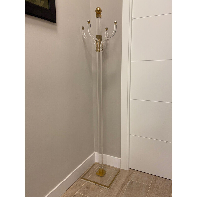 Vintage coat rack in methacrylate and gilded brass, 1970