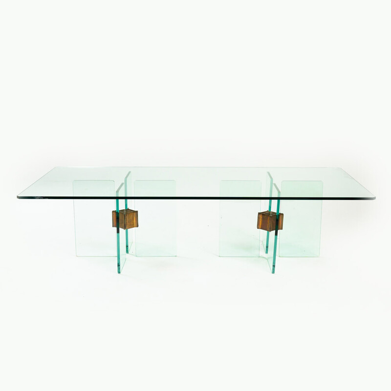 Vintage glass and brass coffee table by Peter Ghyczy, 1970