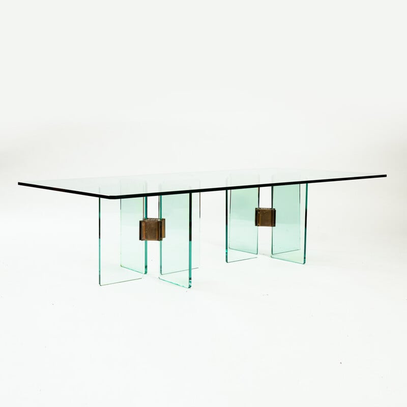 Mesa de café em vidro Vintage Brass por Peter Ghyczy, 1970