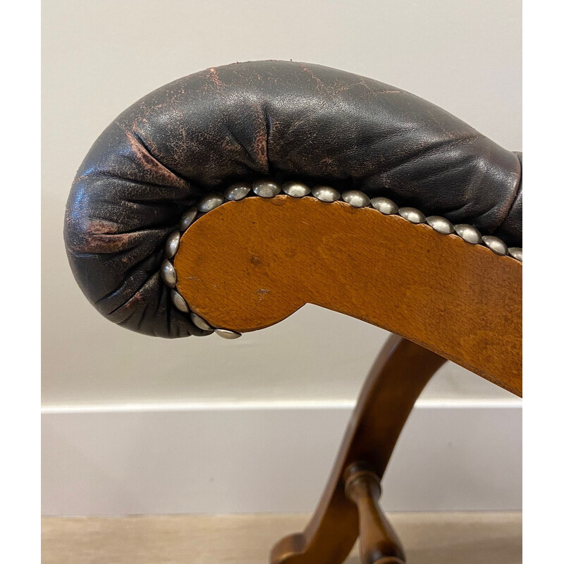 Vintage brown leather footrest, 1970