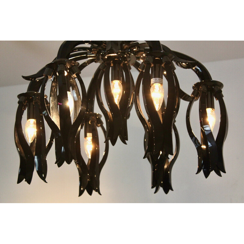 Vintage black glass chandelier by Barovier and Toso, Italy