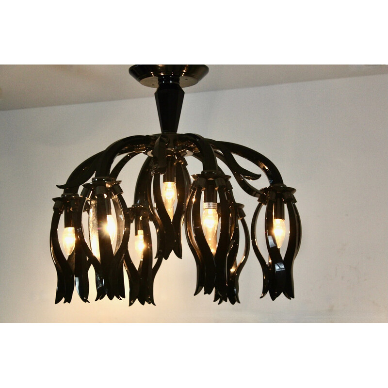 Vintage black glass chandelier by Barovier and Toso, Italy