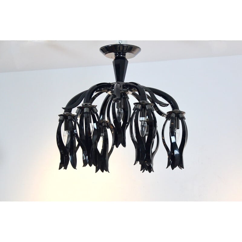 Vintage black glass chandelier by Barovier and Toso, Italy