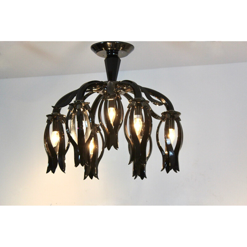 Vintage black glass chandelier by Barovier and Toso, Italy