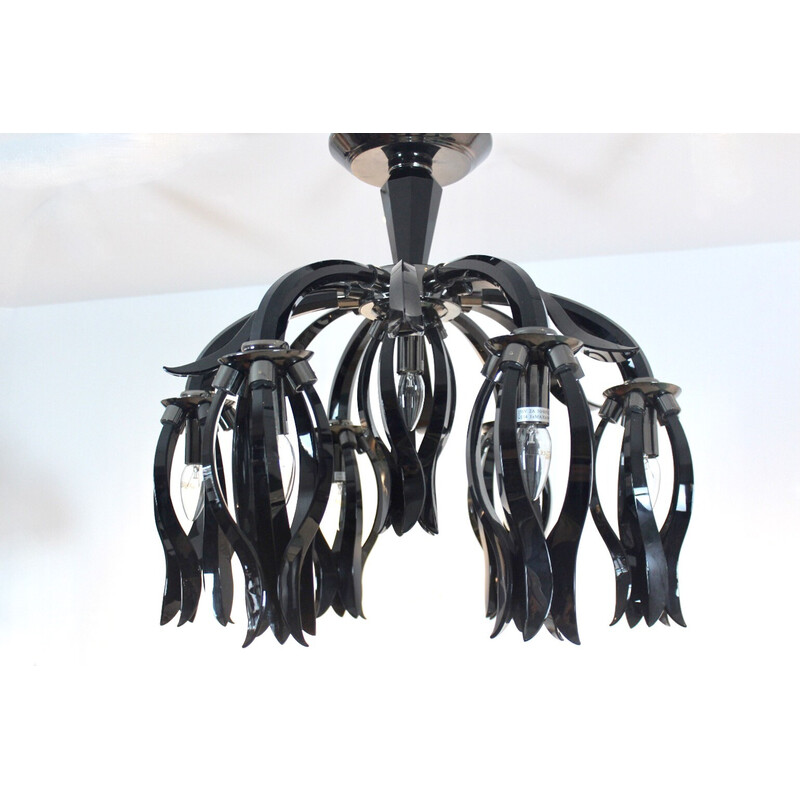 Vintage black glass chandelier by Barovier and Toso, Italy