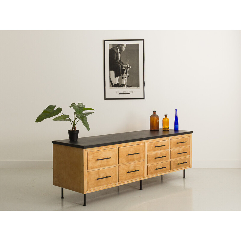 Vintage maple sideboard with black valchromat top