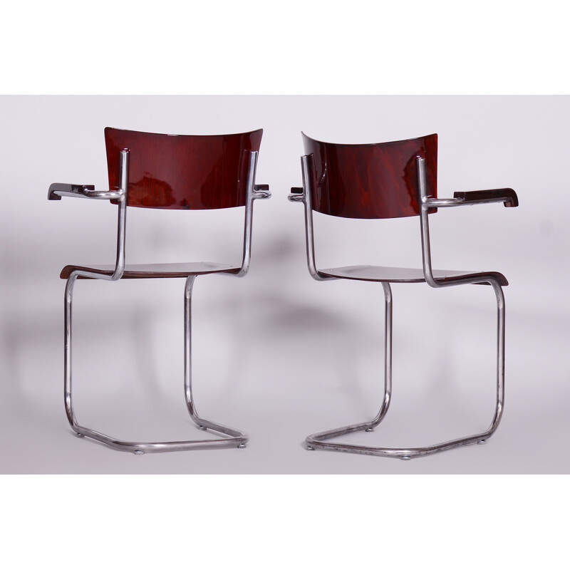 Pair of vintage armchairs in beechwood and chrome plated steel by Mart Stam for Robert Slezak, Czechia 1930