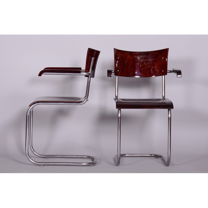 Paire de fauteuils vintage en hêtre et acier chromé par Mart Stam pour Robert Slezak, Tchécoslovaquie 1930