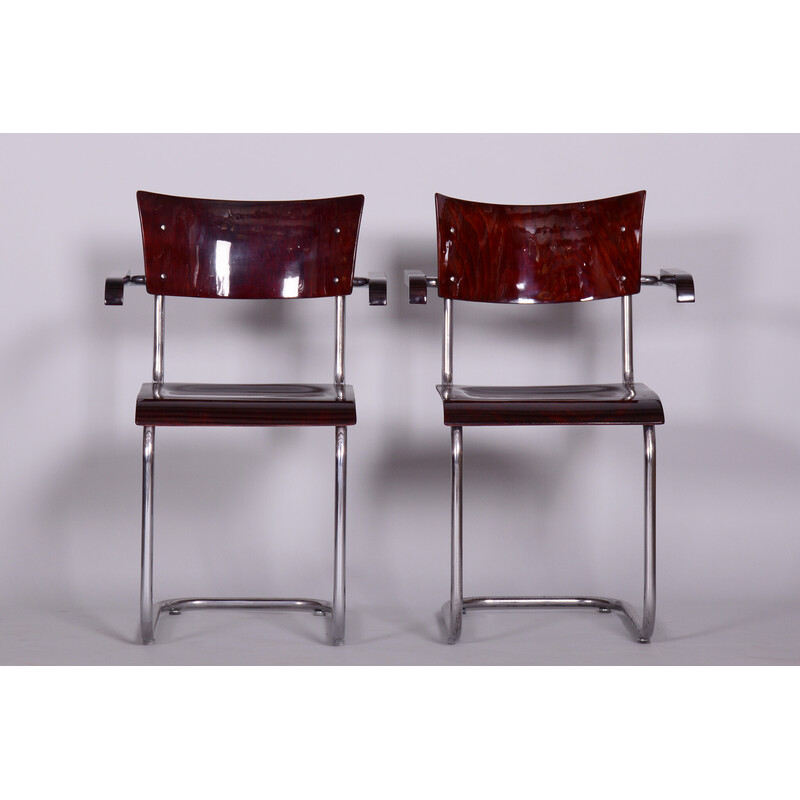 Paar Vintage-Sessel aus Buche und verchromtem Stahl von Mart Stam für Robert Slezak, Tschechische Republik 1930
