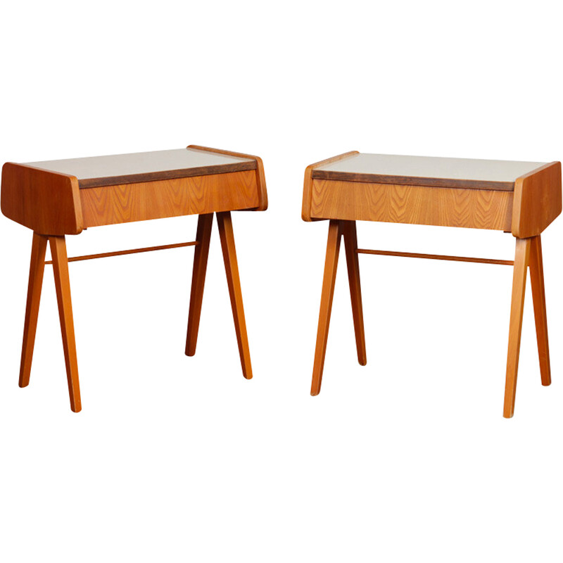 Vintage-Nachttischpaar aus Holz und Resopal, 1970