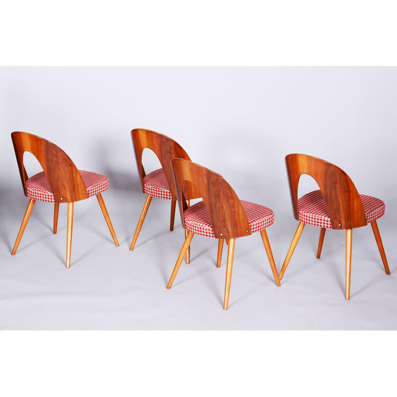 Set of 4 vintage beechwood, walnut and fabric chairs by Antonin Suman, Czechia 1950