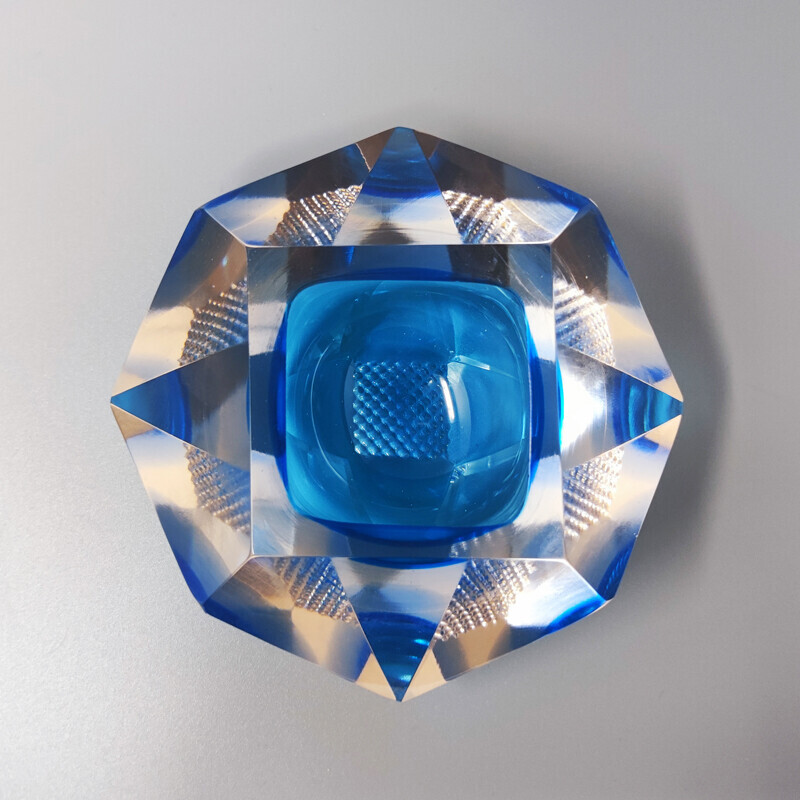 Vintage blue ashtray by Flavio Poli for Seguso, Italy 1960s