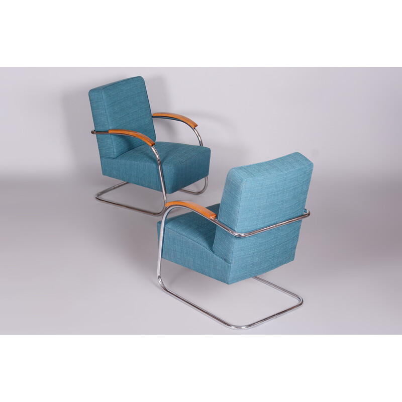 Pair of vintage blue armchairs by Mucke-Melder, Czechia 1930s