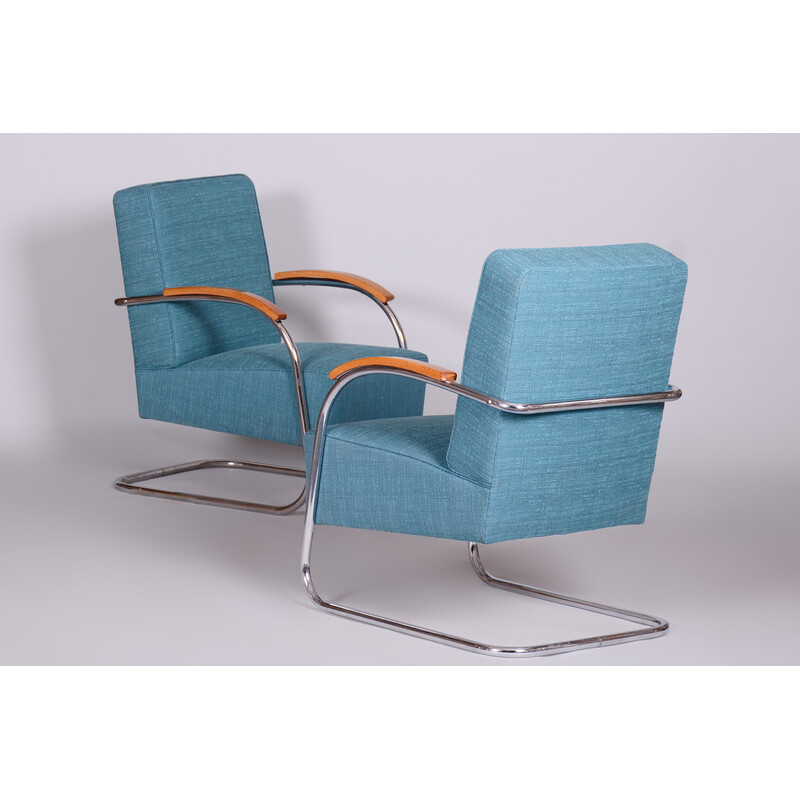 Paar blaue Vintage-Sessel von Mucke-Melder, Tschechien 1930er Jahre