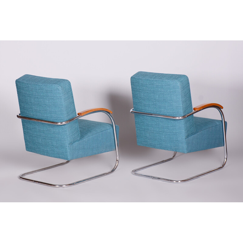 Pair of vintage blue armchairs by Mucke-Melder, Czechia 1930s