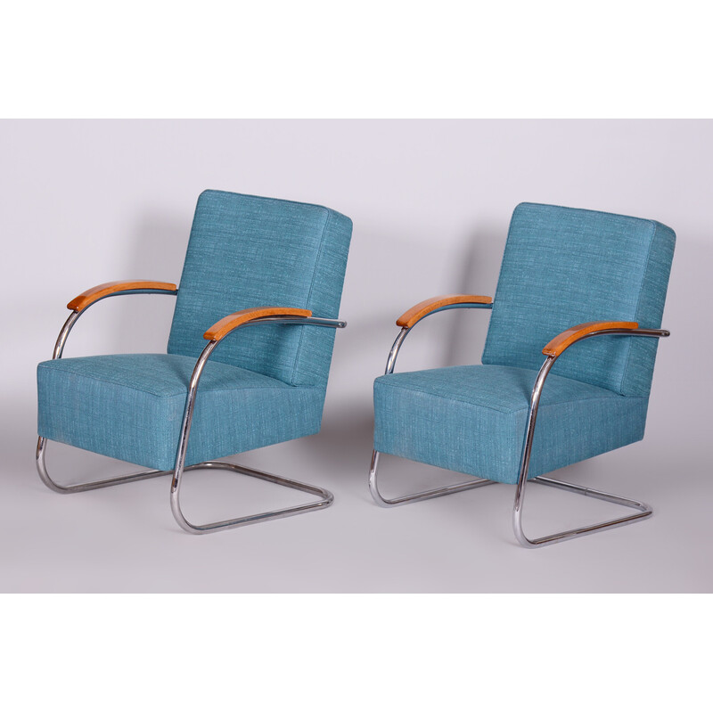 Pair of vintage blue armchairs by Mucke-Melder, Czechia 1930s