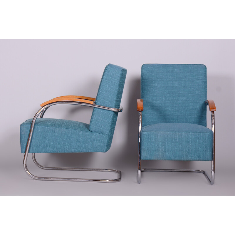 Pair of vintage blue armchairs by Mucke-Melder, Czechia 1930s