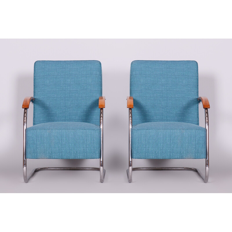 Paar blaue Vintage-Sessel von Mucke-Melder, Tschechien 1930er Jahre