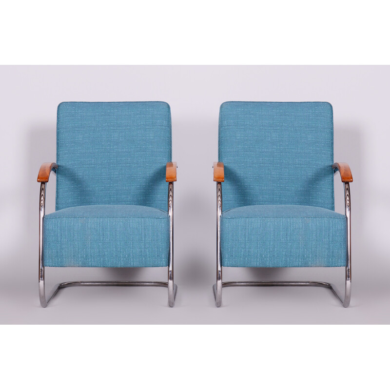 Pair of vintage blue armchairs by Mucke-Melder, Czechia 1930s