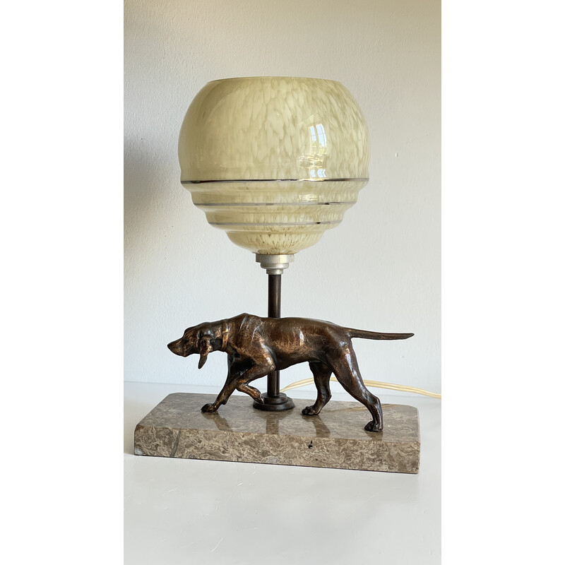 huwelijk Renderen leraar Vintage art deco lamp op marmeren hond op jacht