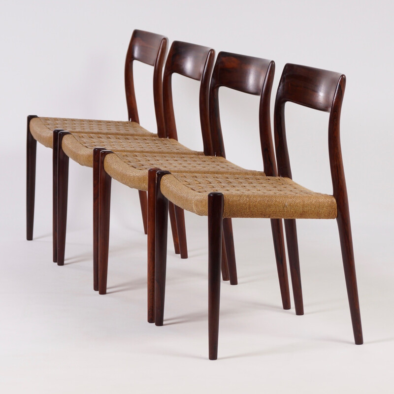 Set of 4 rosewood dining chairs model 77 by Niels Moller - 1960s