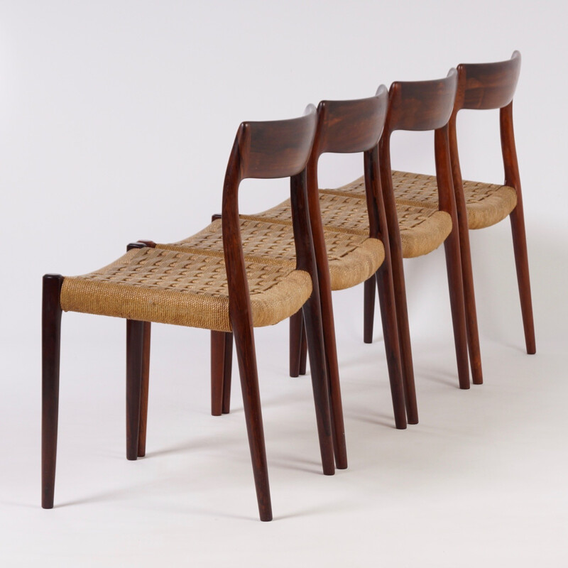 Set of 4 rosewood dining chairs model 77 by Niels Moller - 1960s