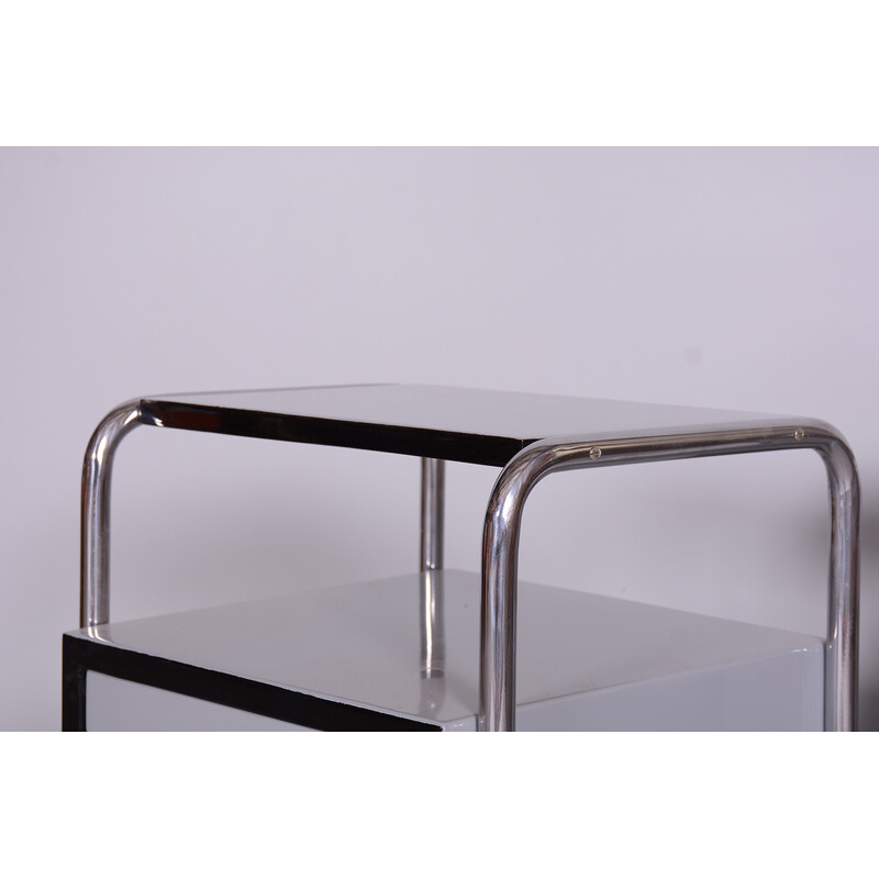 Pair of vintage chrome-plated steel bed-side tables by Vichr, Czechoslovakia 1930