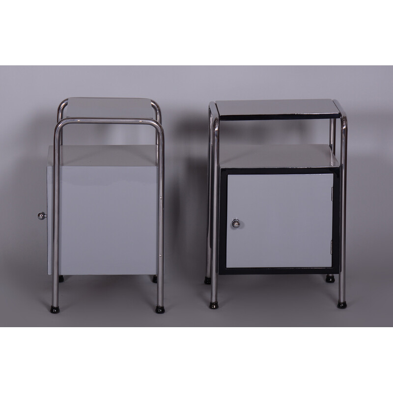 Pair of vintage chrome-plated steel bed-side tables by Vichr, Czechoslovakia 1930