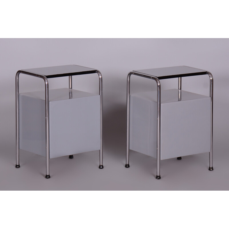 Pair of vintage chrome-plated steel bed-side tables by Vichr, Czechoslovakia 1930