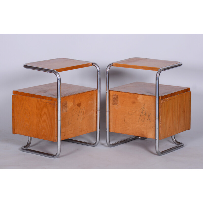 Pair of vintage oakwood night stands by Mucke-Melder, Czechoslovakia 1930