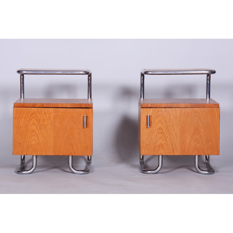 Pair of vintage oakwood night stands by Mucke-Melder, Czechoslovakia 1930