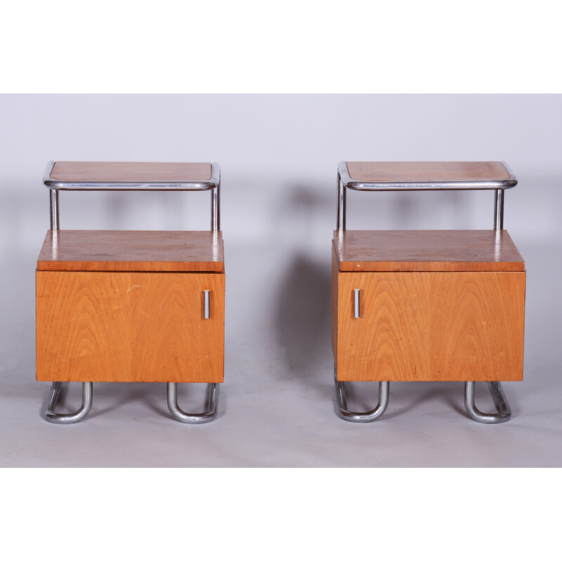 Pair of vintage oakwood night stands by Mucke-Melder, Czechoslovakia 1930