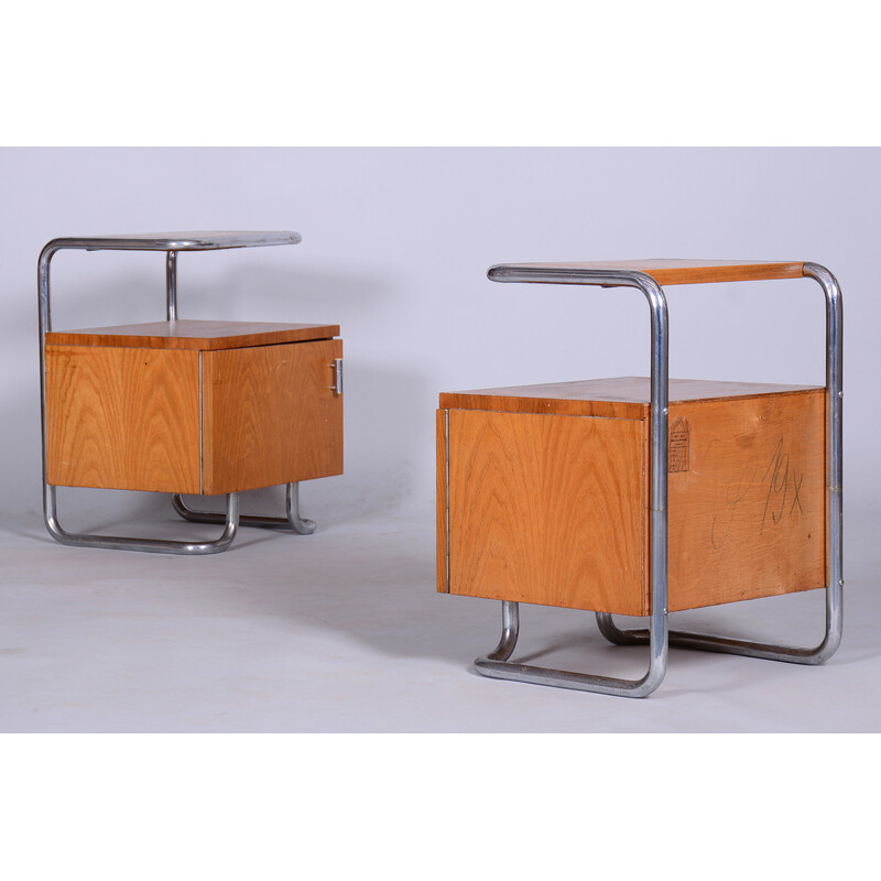 Pair of vintage oakwood night stands by Mucke-Melder, Czechoslovakia 1930